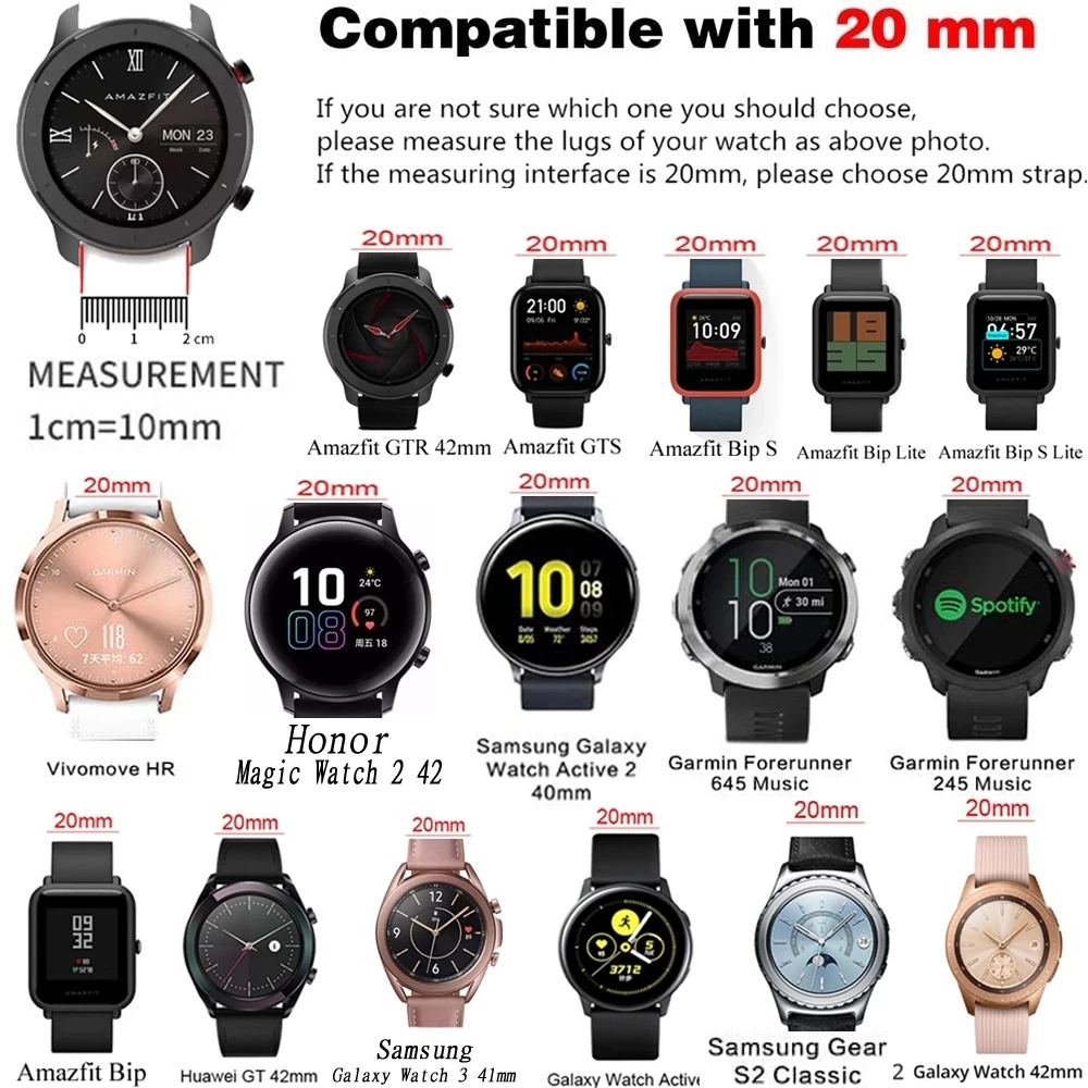 20มม.ซิลิโคน Smartwatch สำหรับ Huawei Watch GT 2 3 42มม./GT3 Pro 43มม.สร้อยข้อมือสำหรับ Samsung Galaxy นาฬิกา4/5 Correa