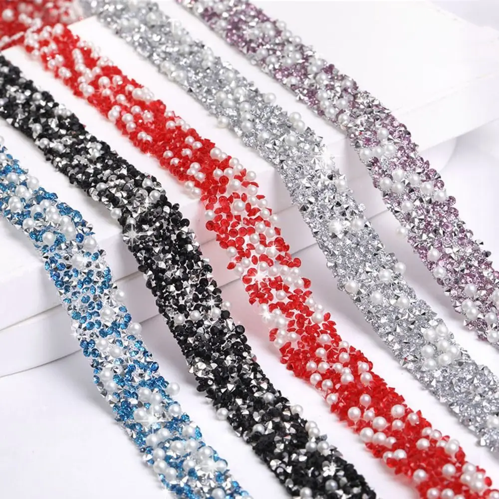 

New 1 Yard Glitter Drill Tape Pearl Resin Ribbon Sticker Rhinestones Self Adhesive Glitter Crystal Sticker Clothes Decoration