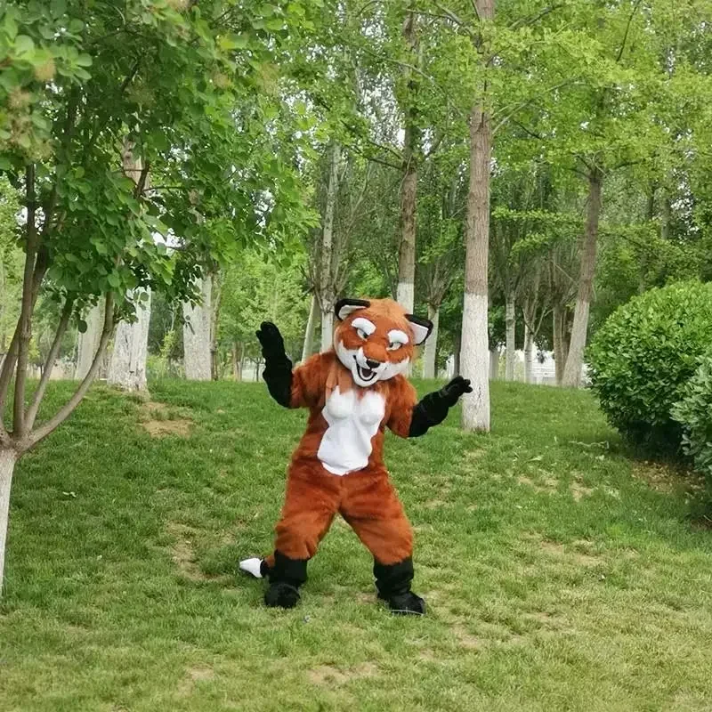 

New Mascot Costumes Long Fur Furry Brown Wolf Husky Dog Fox Fursuit Mascot Fancy Party Dress Halloween Costumes Adult