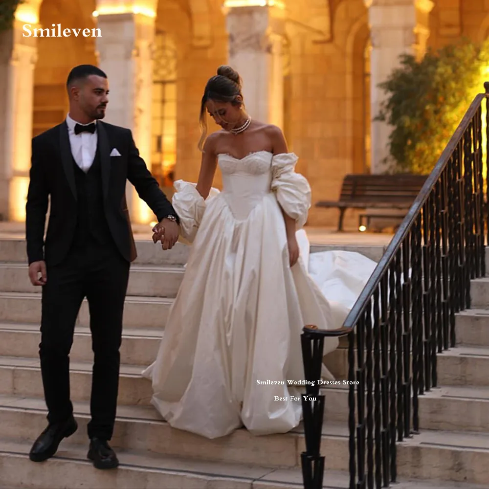 

Smileven Modern Wedding Dresses A Line Satin Bride Dress estido de novia Crape Wedding Gowns Customized