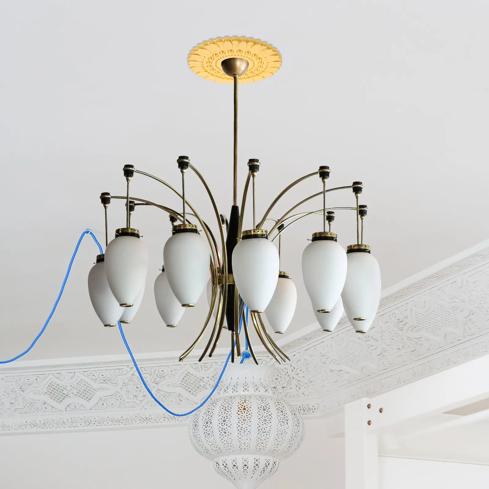 European Style Medallion Decorative Lighting Mounting Plate Imitation Plaster Finish Ps Material Easy Diy Installation Living