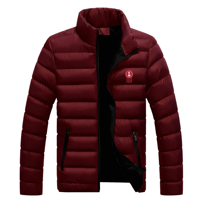 2024 New Kenworth Logo Print Custom Made Solid Color Men Zipper Down Jacket Top Cotton Warm Thicken Casual Winter Man Streetwear