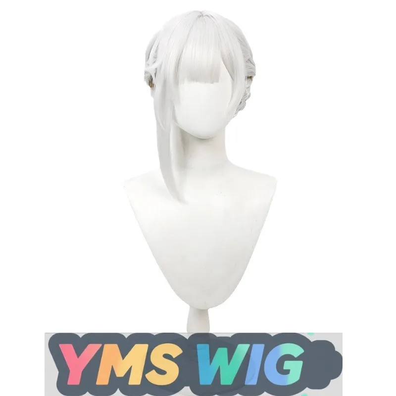 【MES WIG】 Perruque de cosplay de jeu Ming Chao Sanhua, chignon de cuir chevelu réaliste de style blanc argenté