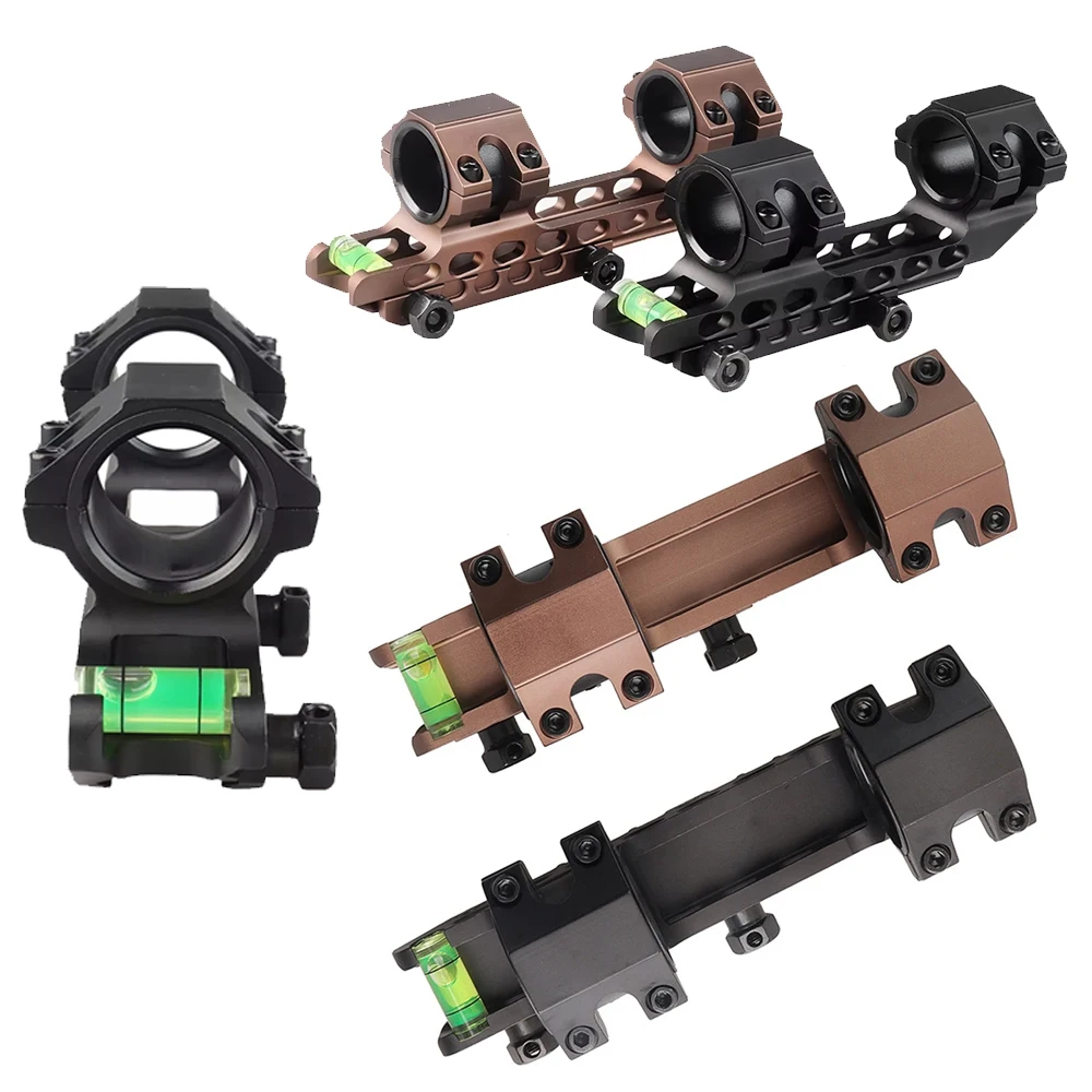 

Tan One Piece Picatinny Scope Mounts 25.4mm/30mm Double Rings Hunting Scope Adapter Fits 20mm Weaver Picatinny With Bubble Level