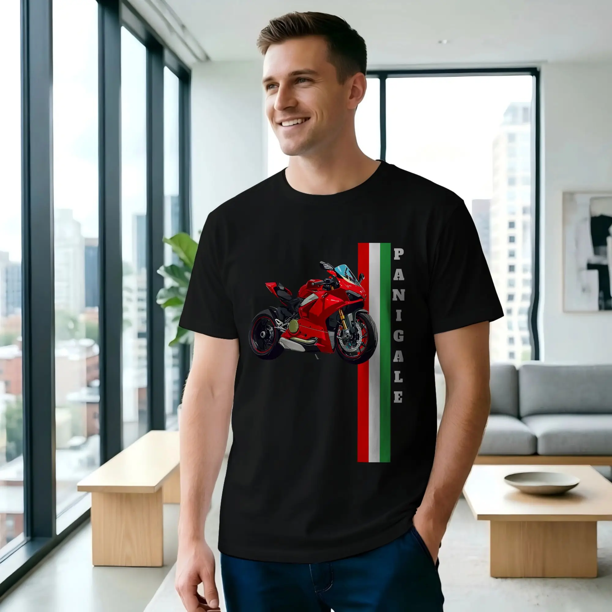Panigale Motorcycle Men's T Shirt Scooter Cool Tee Shirt Short Sleeve O Neck Pure Cotton Summer Tops T-Shirt