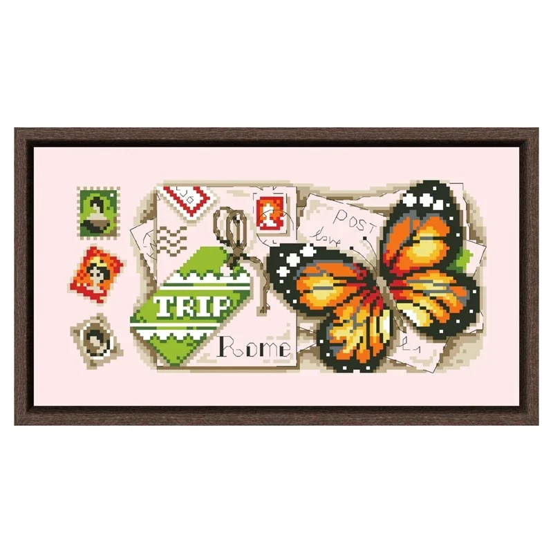 Butterfly postcard cross stitch package cartoon animal 18ct 14ct 11ct pink canvas embroidery DIY handmade needlework