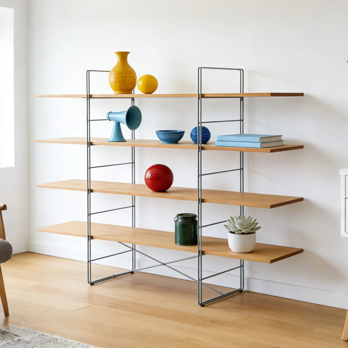 Nordic floor rack, multi-layer storage rack, stainless steel ornament display rack, white log color