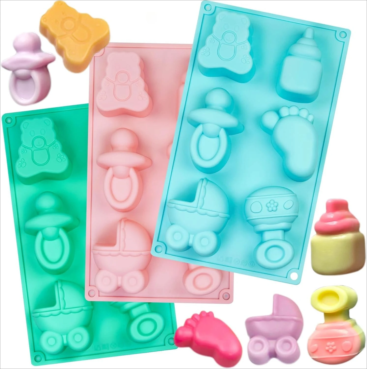 35 Cavity Baby Shower Silicone Molds Baby Feet Bottle Pacifier Onesie Cradles Bear Shape Candy Chocolate Molds Cake Decoration