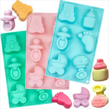 35孔矽膠模具,可用於製作嬰兒派對裝飾,包括嬰兒腳印、奶瓶、奶嘴、連身衣、搖籃、小熊造型糖果巧克力模具以及蛋糕裝飾。 8 最佳銷售 嬰兒矽膠模具 - №8