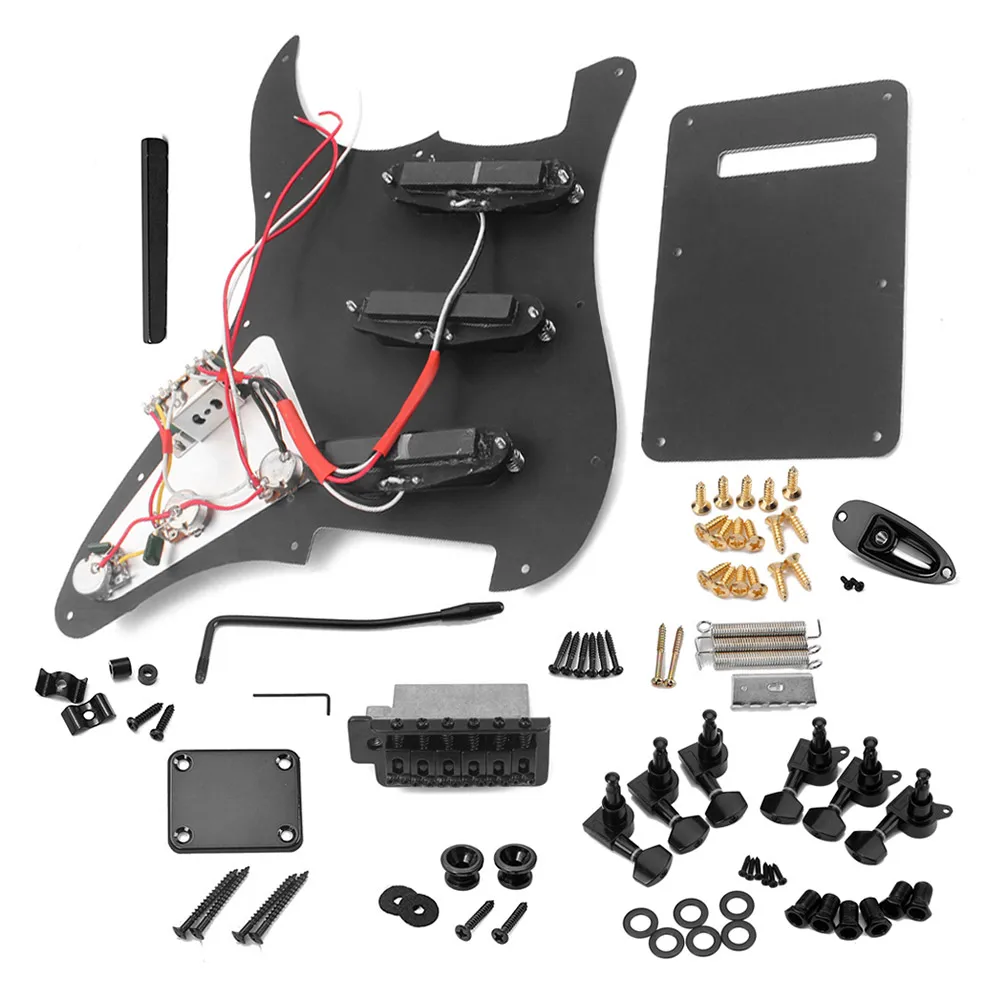 ST Style Electric Guitar Full Set DIY Accessory Kit Including Prewired Pickguard Bridge SSS Pickups and Other Accessories