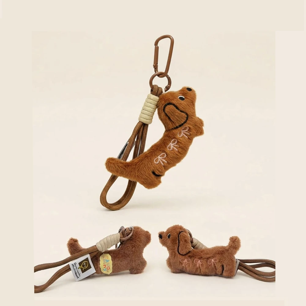 Cute Dachshund Dog Plush Keychain Soft Stuffed Animal Puppy Toy Kawaii Purse Bag Charm Pendant For Women Girls Backpack Handbags