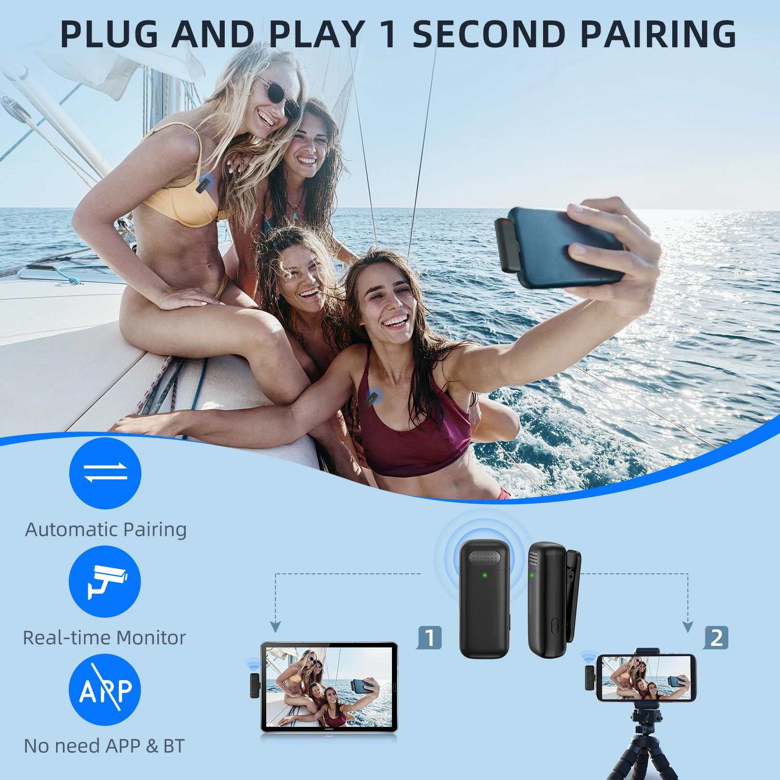 Microfone de lapela sem fio, estojo de carregamento, microfone portátil, gravação de áudio e vídeo para iphone, android, notebook, microfone para jogos ao vivo