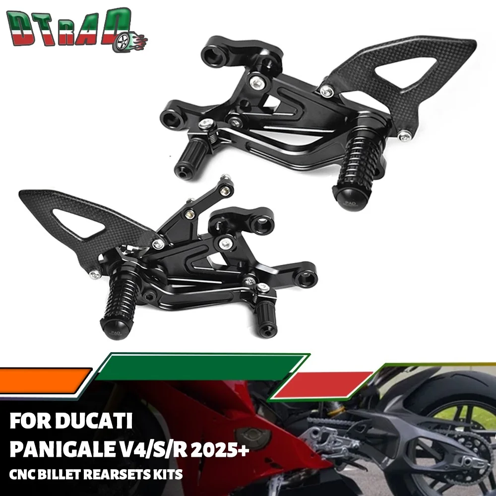 For DUCATI Panigale V4 V4S 2025+ V4R 2026 CNC Billet Adjustable Reasets Riding Step Kit Footrests Foot Pedals With Heel Guards