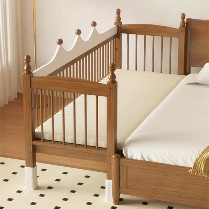 Beech children's splicing bed height adjustable solid wood widened bed fence lifting