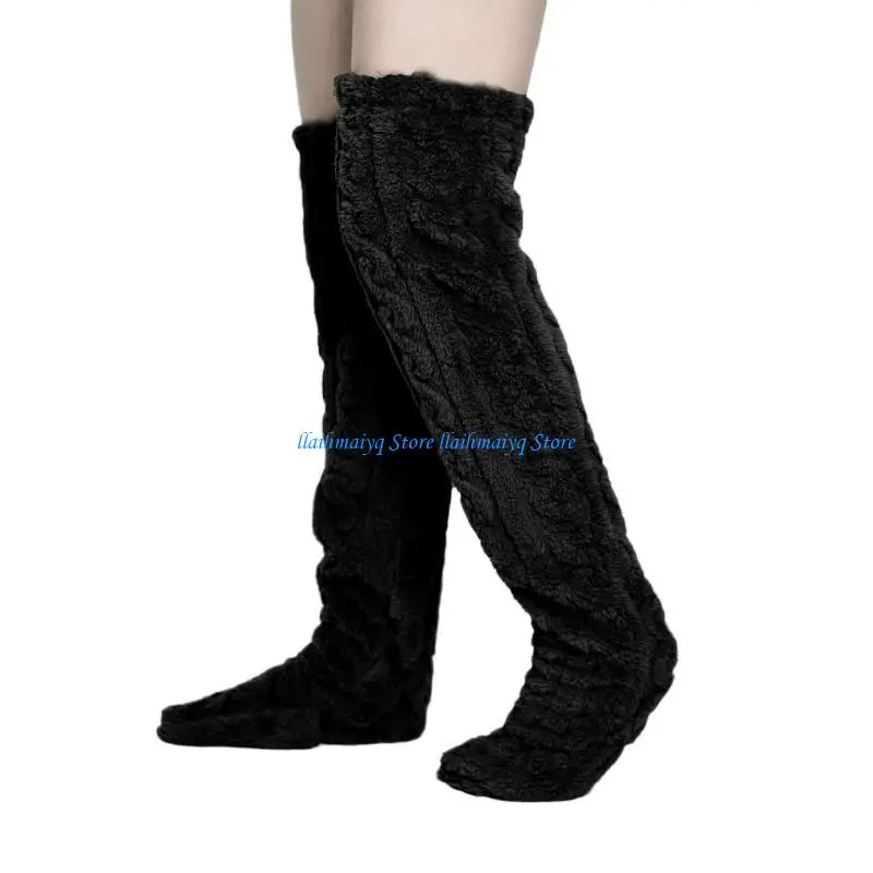 

573B Women Winter Warm Over Knee Socks Cable Fleece Thigh High Stockings Leg Warmer