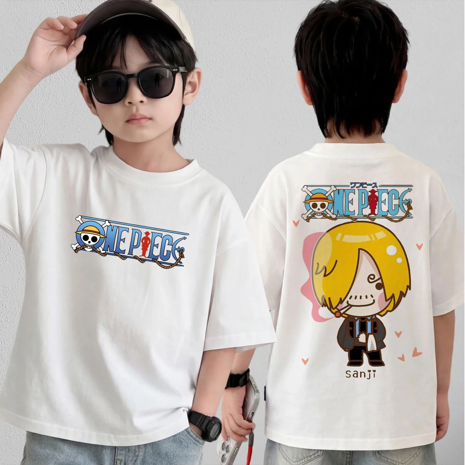 

Anime One Piece Cosplay T-Shirt Cotton Short Sleeve Tops Casual Loose Retro T-Shirt Men Women Kids Family Matching Outfits