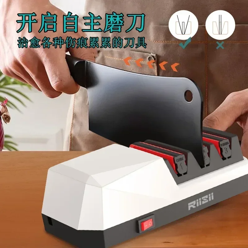 New Home Kitchen Electric Knife Sharpener Sharpening New Edge Automatic Adjustment Slot Three Stage Electric Knife Sharpener