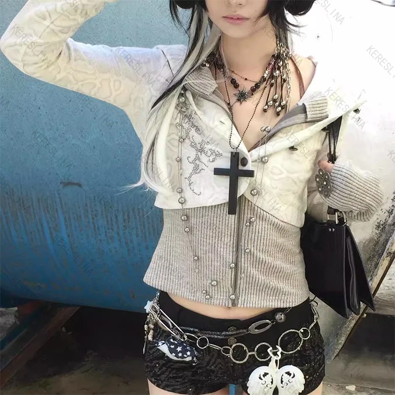 Bluza z zamkiem błyskawicznym w stylu Y2K, nowa azjatycka kultura, hotgirl, streetwear, retro, gotycki styl, unikalna, na wiosnę i jesień, uniwersalna kurtka w stylu Harajuku z lat tysiącletni.