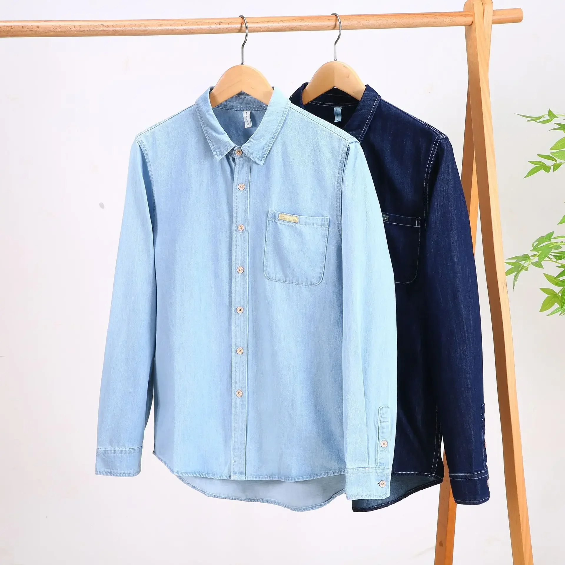 Printemps automne hommes à manches longues Denim chemise décontracté chemises amples carré pur coton Cowboy hauts japonais rétro lavé Jean chemises