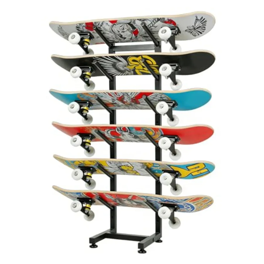 

6-Layer Skateboard Floor Stand Rack Snowboard Storage Organizer for Deck Longboard Standard Mini Cruiser Skateboards Gray Metal