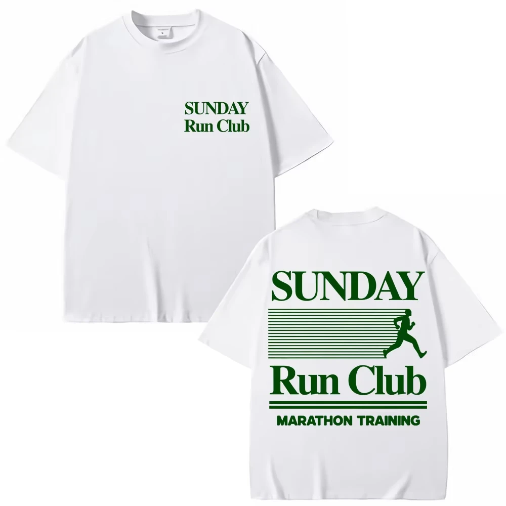 Sunday Running Club T-shirt Vintage Loose Oversized Unisex Print T-shirts for Men Women Fashion Hip Hop Casual Streetwear soft