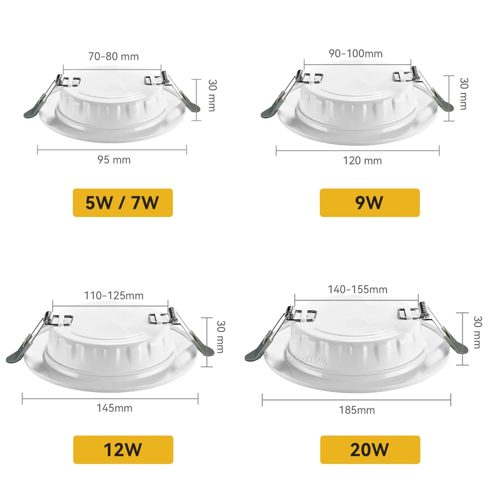 10pcs/Lot LED Downlight Ceiling Light Recessed Down Lights Round Panel 220V 5W 7W 9W 12W 20W Indoor Warm Cold White Spotlight