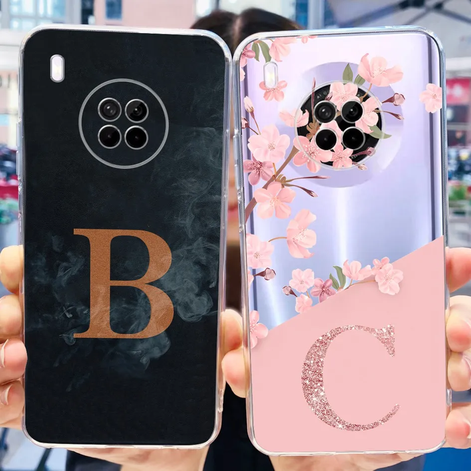 For Huawei Y9a 2020 Case Nova Y9a Back Cover Fashion Flower Letters Soft Silicone Clear Bumper For HuaweiY9a FRL-22 FRL-23 Coque