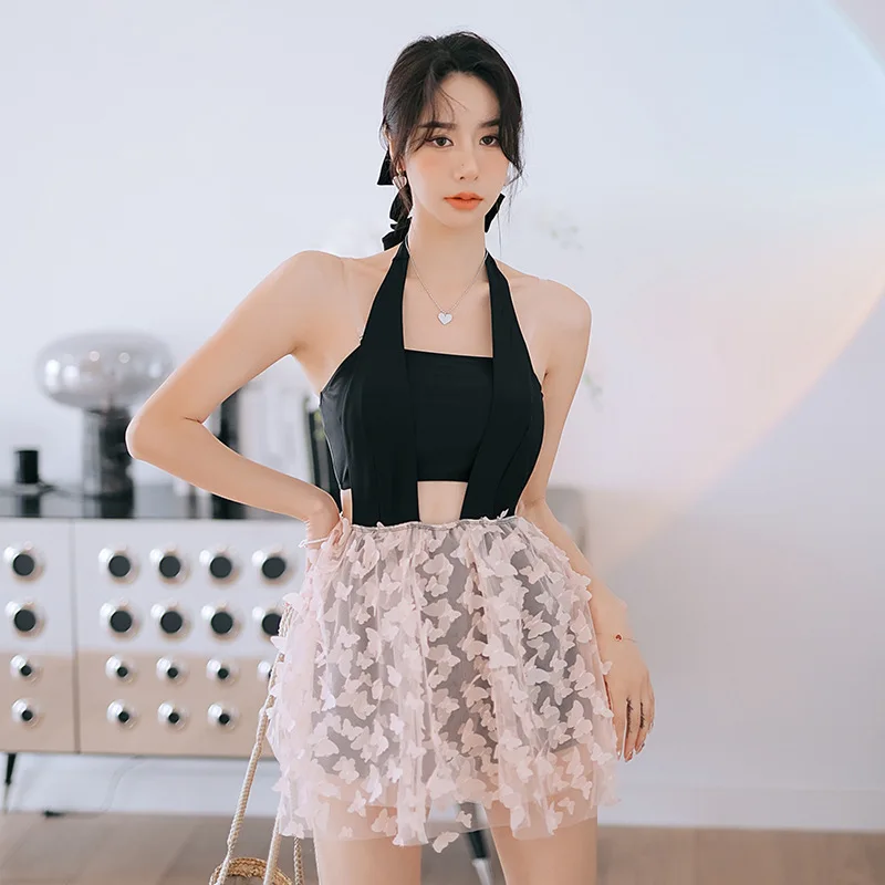 

Wisuwore Off-shoulder Swimwear Women's Skirt Style 2023 New One-piece Beachwear Cover Up Korean Fashion Hot Spring Swimsuit
