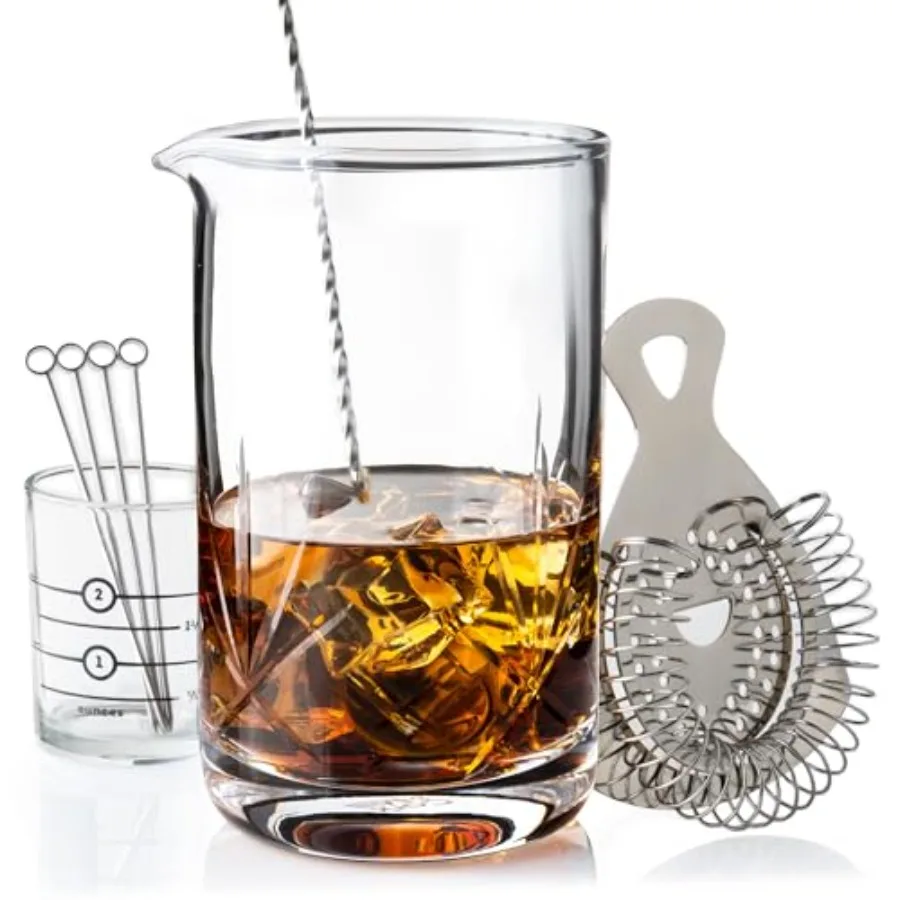 

Бокал для смешивания коктейлей Old Fashioned, большой, 24 унции, хрустальный миксер для барменов, набор из 9 предметов для домашнего бара