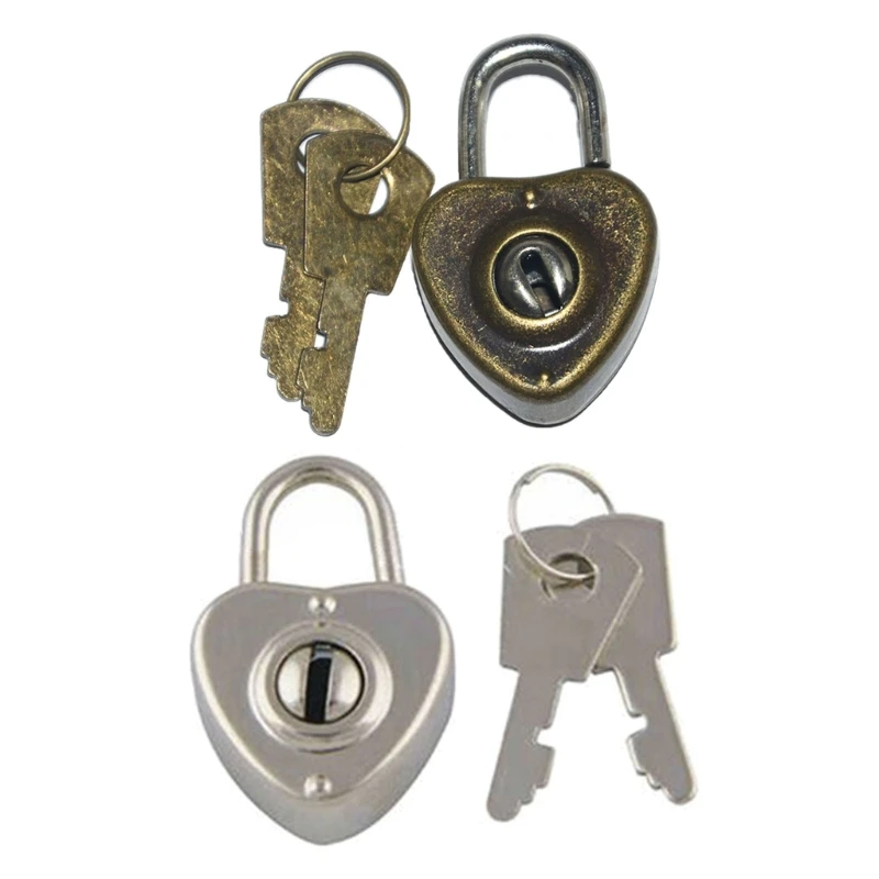 Mini Padlock Drawer Suitcase Security Lock Vintage Heart Lock With Key for Suitcase, Luggage, Backpack, Book