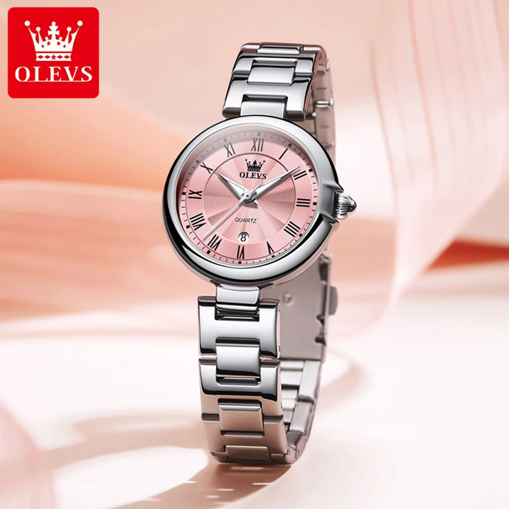 OLEVS Top Brand Luxury Elegant Womens Quartz Watch Calendar Window Luminous Pointer Waterproof High Quality Womens Watch