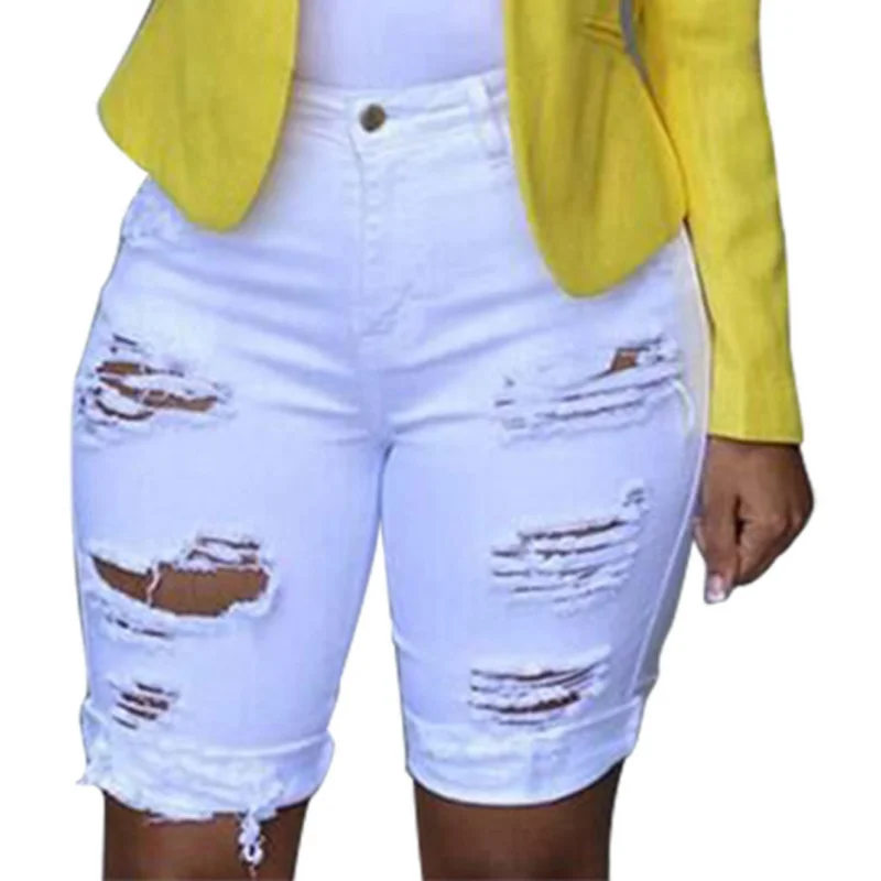 Pantaloncini di Jeans da donna Jeans con foro distrutto pantaloni Casual estivi di moda corti per le donne pantaloncini a vita alta strappati Femme Pantalones