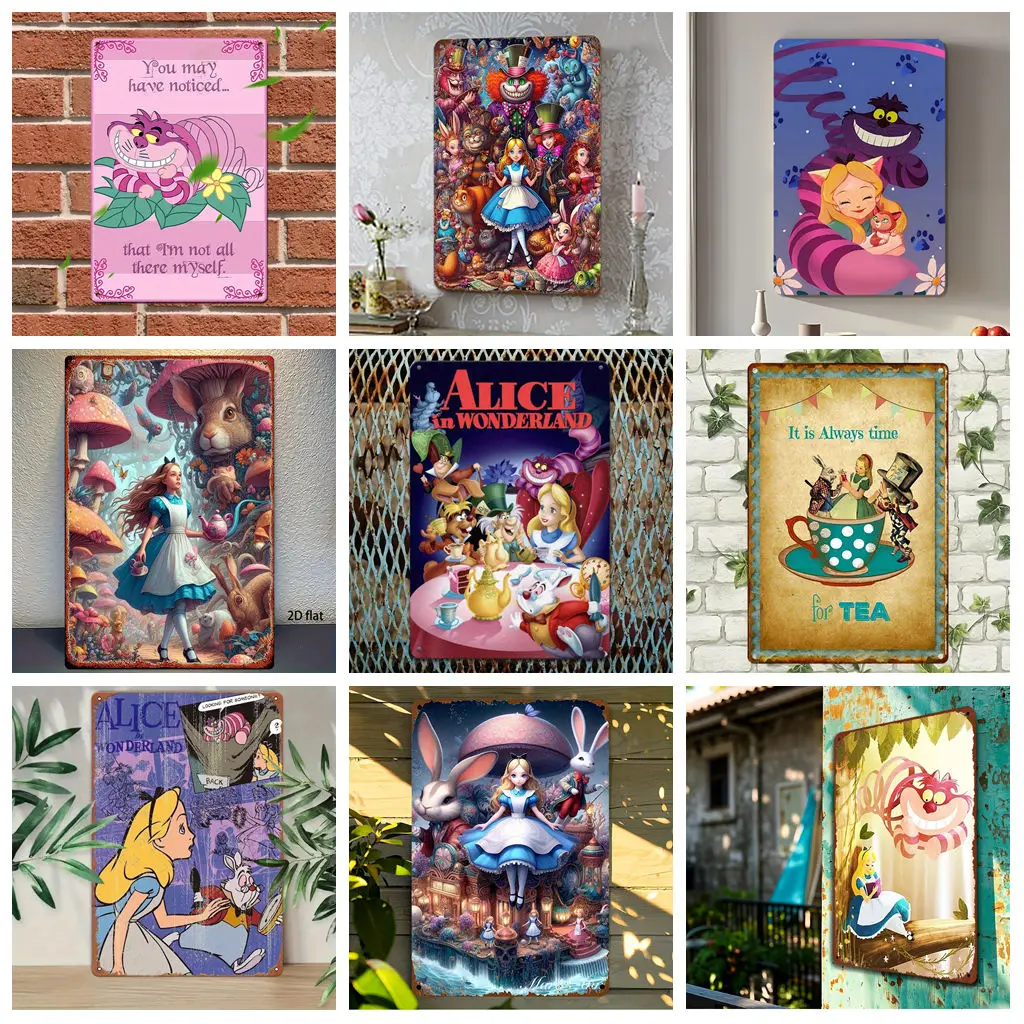 

Miniso Alice in Wonderland Tin Sign Home Decor Wall Decor Art Wall Mural Room Decoration Decor Retro Metal Sign Plate Bar Poster