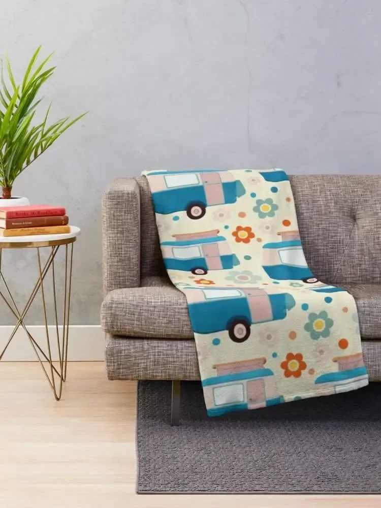 Bright Daisy Dot Vintage Caravan Pattern Throw Blanket Sofa Throw Giant Sofa For Sofa Thin Furrys Blankets