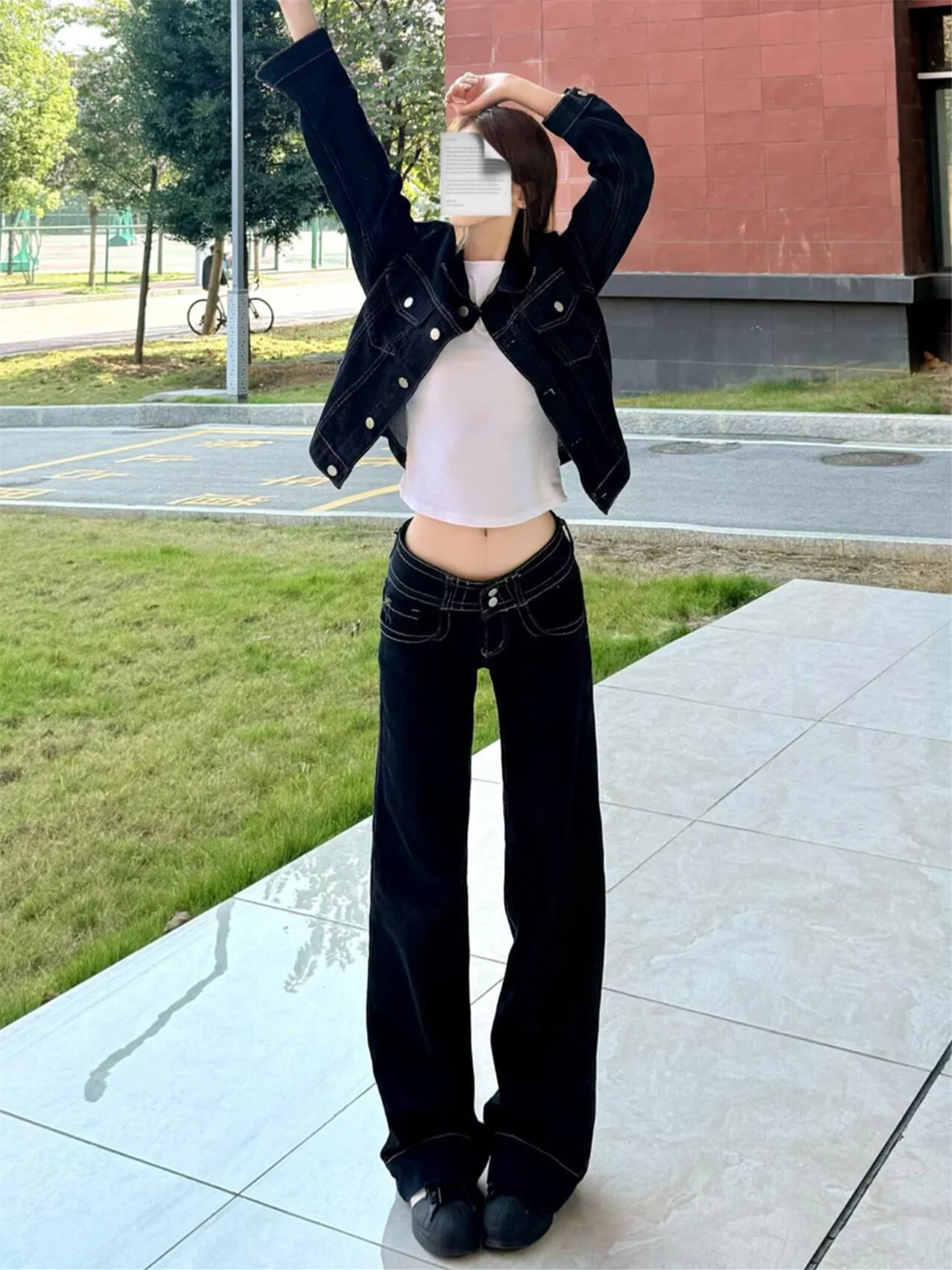 

Американские ретро-джинсы с низкой посадкой, расклешенные, женские, свободные, стройнящие, удлиненные, в стиле миллениум, сексуальные, с эффектом драпировки, хлопковые, повседневные, весенние