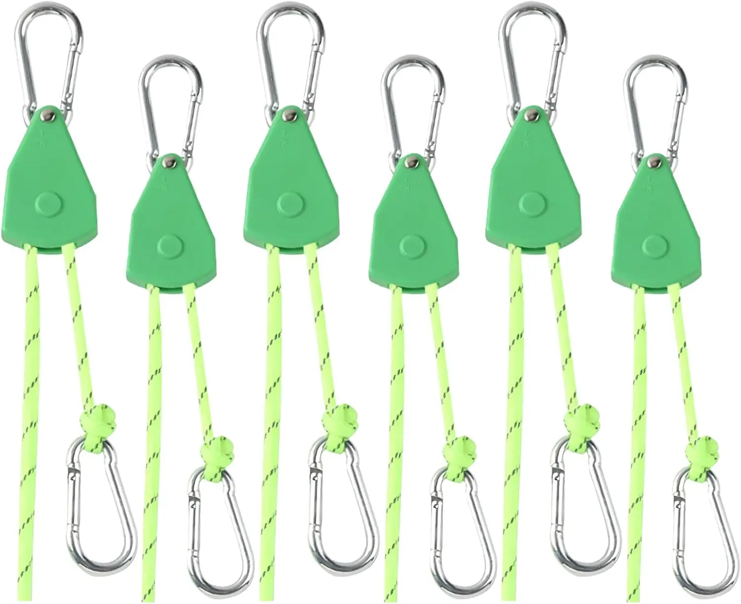 

15ft Paracord Ratchet Strap 6 Pack, Adjustable Tie Downs for Tents, Tarps & Canopy, 1/8 inch Green