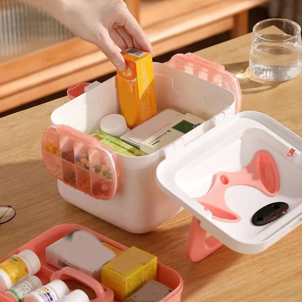 

Large Capacity Double-layer Medicine Box Dust-proof Plastic Medicine Storage Box with Pill Box Cute Pill Container Student