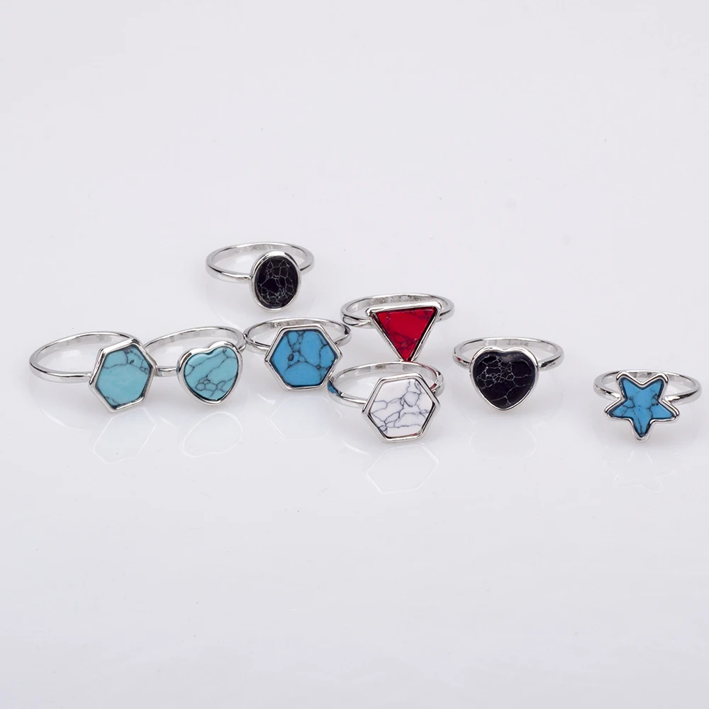 50 Pcs/Lot Retro Stone Rings Men Vintage Alloy Couple Turquoise Jewelry Rings Women Wedding Wholesale Gifts