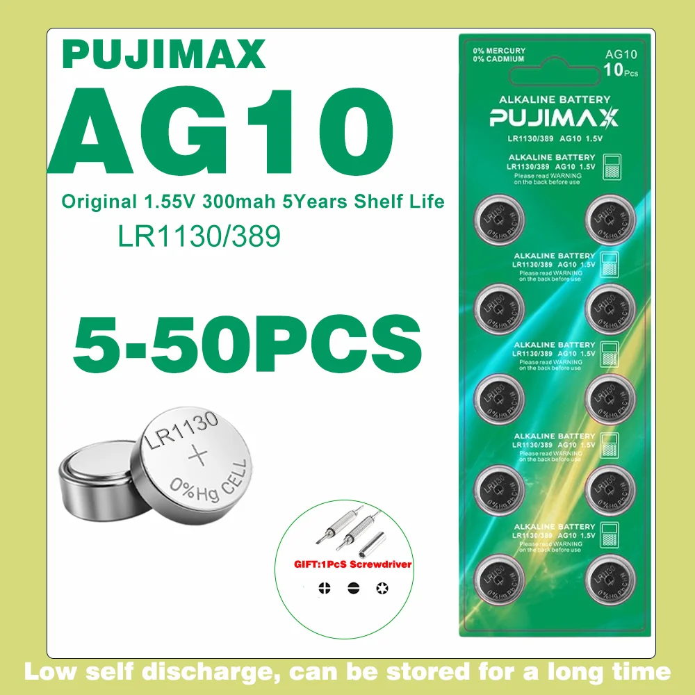 5-50PCS AG10 LR1130 Button Batteries 1.55V SR54 389 189 SR1130 D189 LR54 G10A SR1130SW Cell Coin Watch Toys Remote Battery
