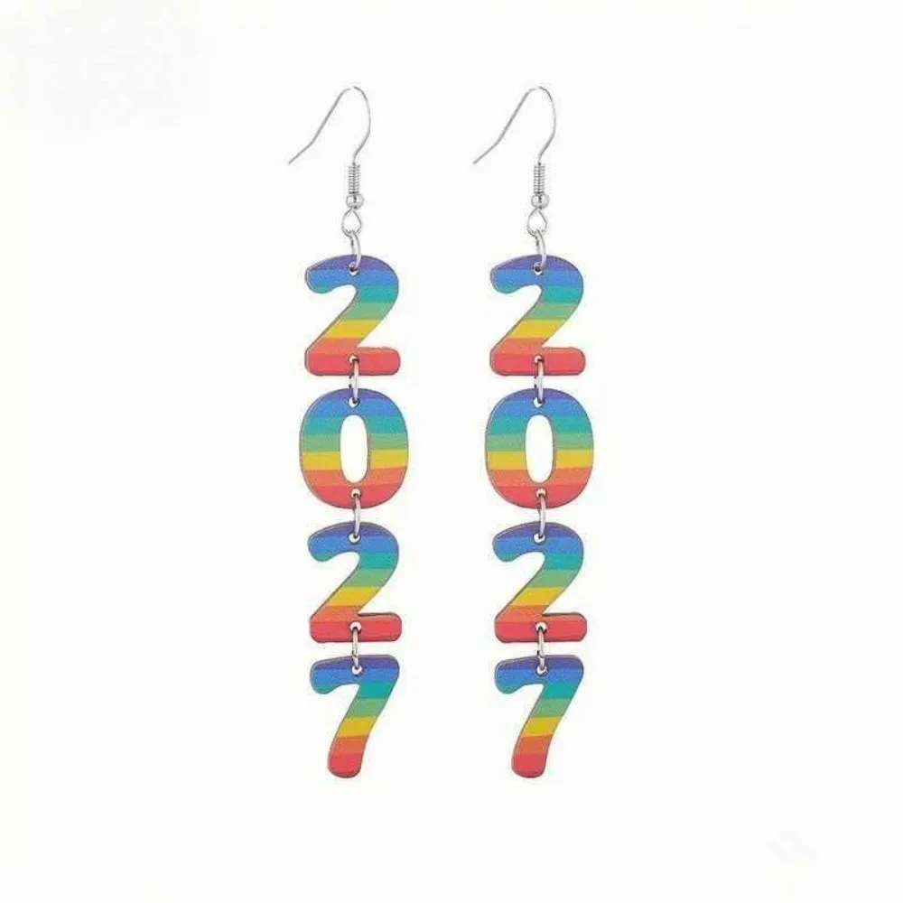 Fashion 2027 Digital Earrings Bohemian Style Elegant Happy New Year Earrings Welcome a New Beginning Long Drop Stud Earrings