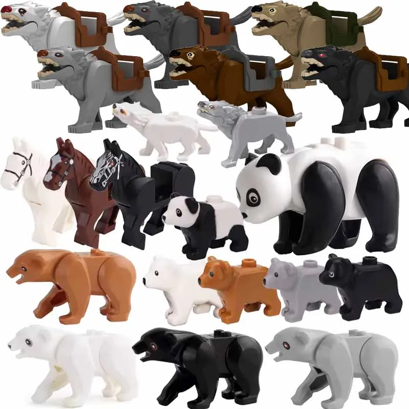 

MOC Farm Forest Series Scene Parenting Animal Building Blocks Jungle Wolf Mount Horse Brown White Bear Panda DIY Bricks Kid Toys