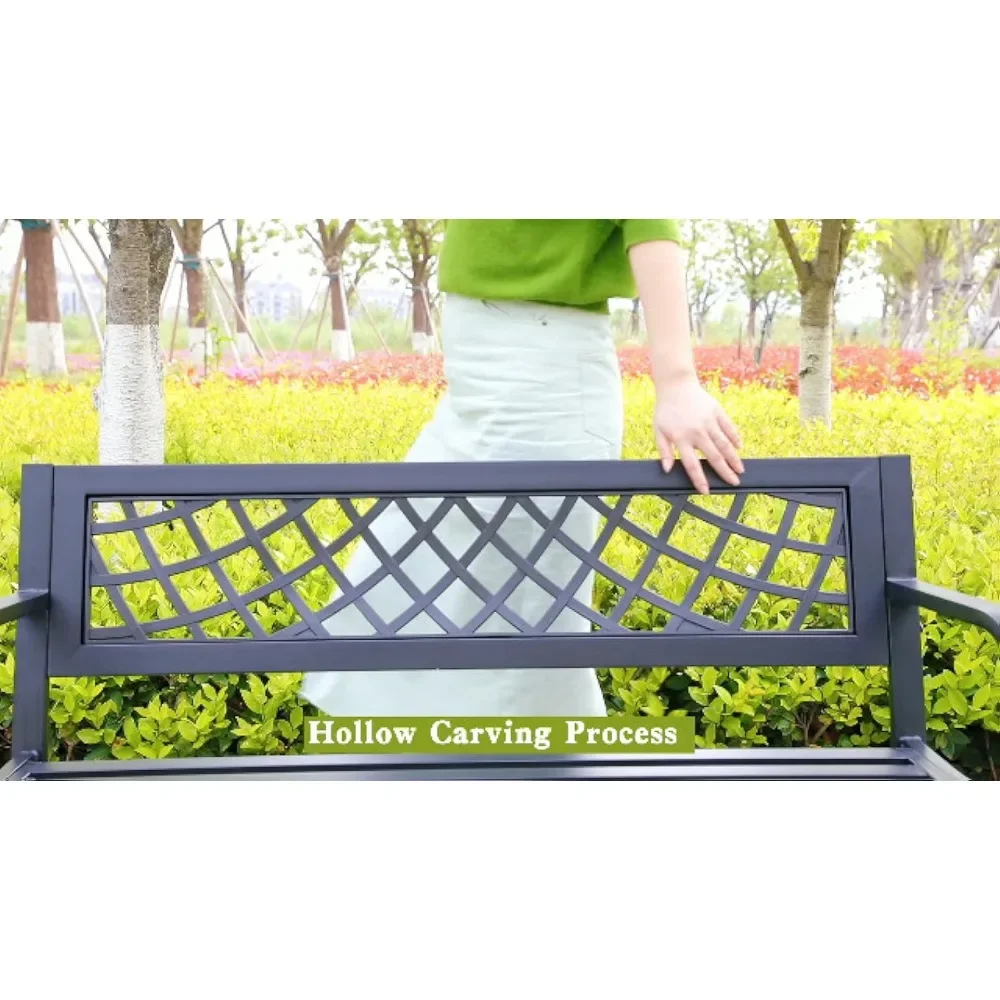 Banco de jardín para parque al aire libre para metal con respaldo de plástico, reposabrazos de acero resistente para patio, negro 18,1" de profundidad x 45,5" de ancho x 29,9" de alto