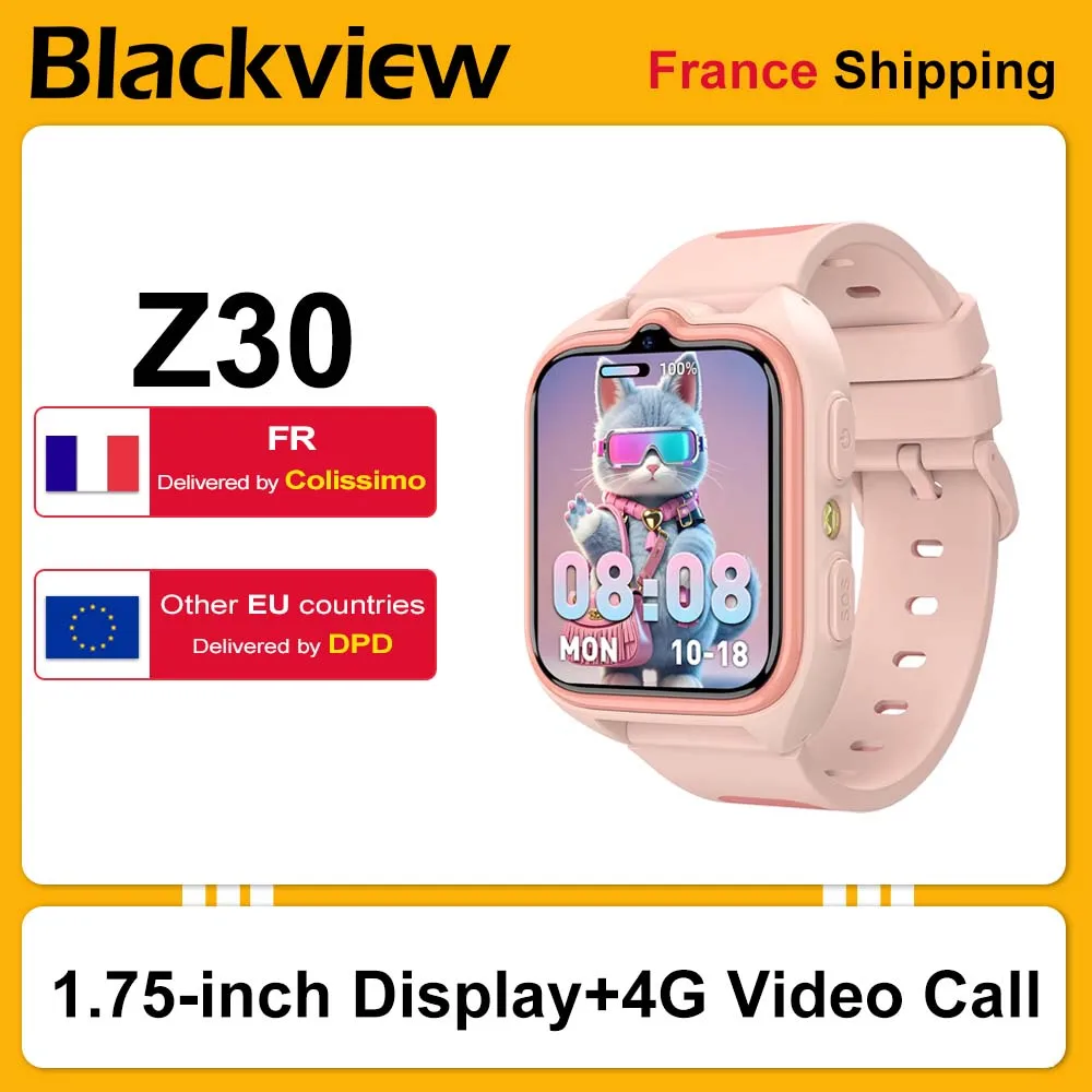 Montre connectée pour enfants Blackview Z30, appel vidéo 4G, montre de suivi pour enfants étanche, écran HD 1,75 pouces, GPS, LBS, WIFI, pour enfants