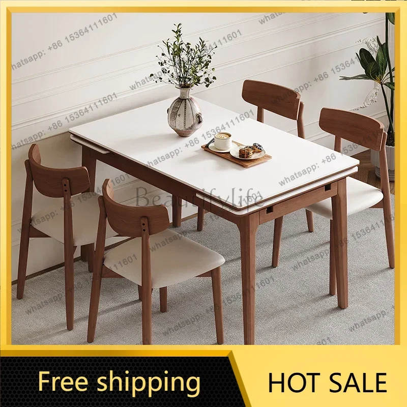 LJY Modern Simple Dining Table Solid Wood Extendable Romantic Unusual Aesthetics Table Comfortable Modern Special Muebles Furnit