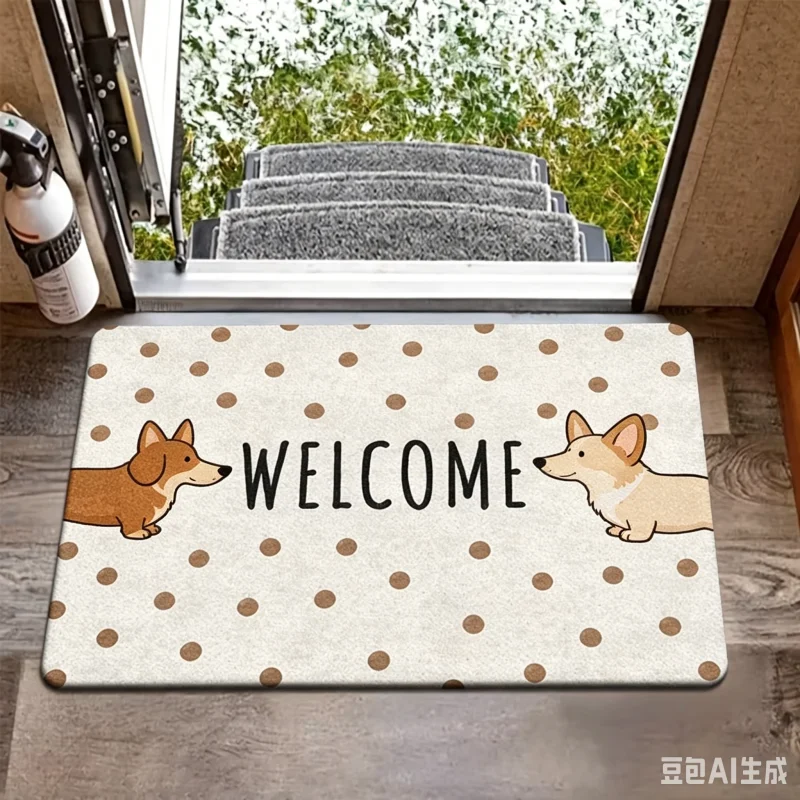 Funny Dachshund Entryway Welcome Mat Cute Dog Polka Dot Area Rug Non-Slip Floor Carpet for Home Kitchen Corridor Doormat