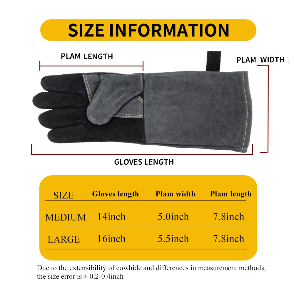 40cm Men Work Gloves Soft Cowhide Driver Hunting Driving Farm Garden Welding Security Protection Safety Mechanic Glove