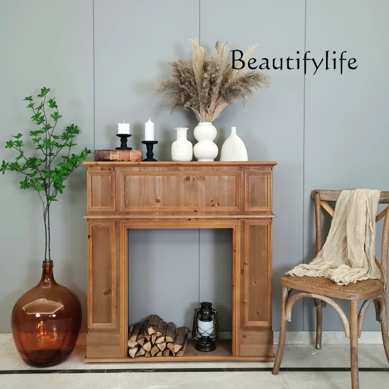 Nordic style living room entrance photo background American fireplace cabinet French log color fireplace decorative cabinet
