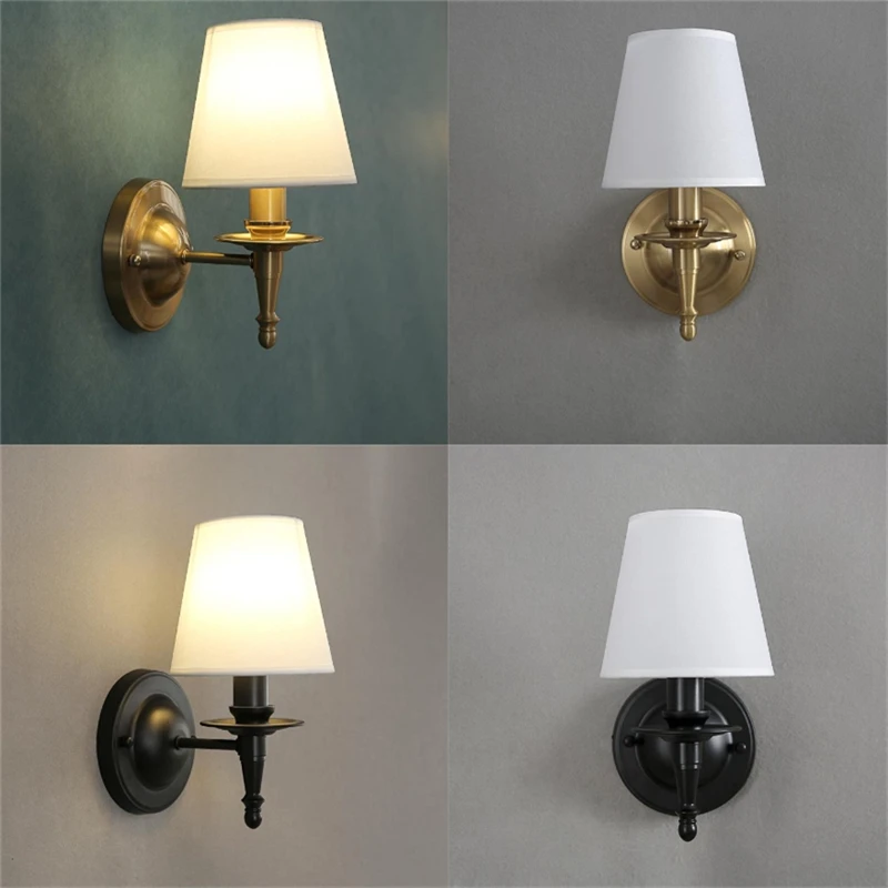 

Linen Lampshade Wall Lamps Nordic Hotel Room Bedside Wall Lights Modern Home Decor Living Room Bedroom Lamp Industrial Luminaire