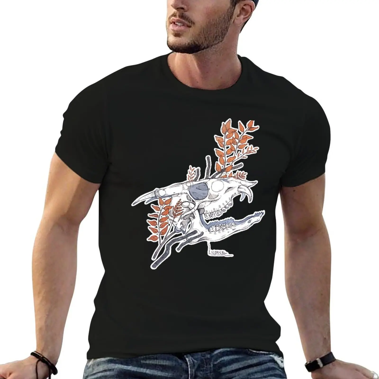 MorbidiTea - Licorice with Fanged Deer Skull T-Shirt animal prinfor boys vintage t shirts customizeds mens plain t shirts