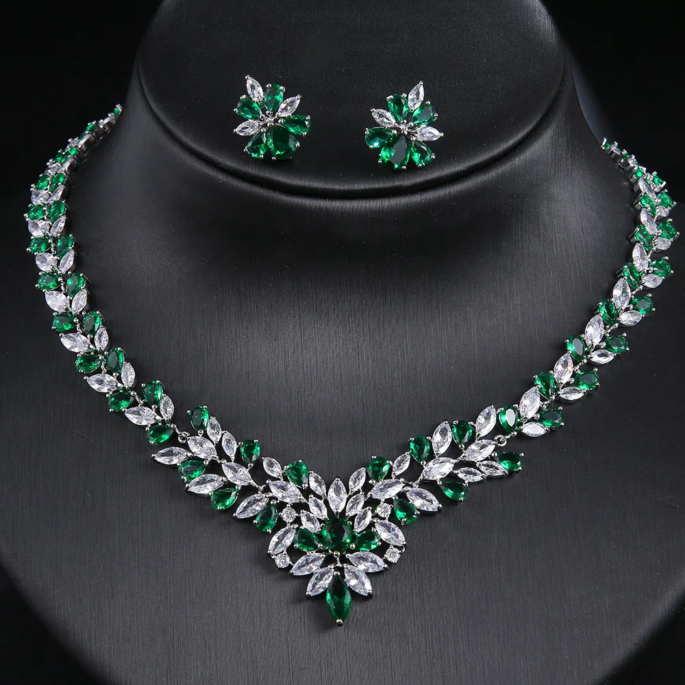 

Bride Wedding Jewelry Sets 2pcs Earrings Necklace Shiny Zircon Luxury Jewelry Dinner Party Women Anniversary Gift